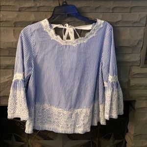 Small white & blue stripped flare sleeved shirt
